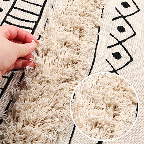 HiiARug Cotton Area Rug Set 2 Piece 2'x3'+2'x4'4, Woven Tufted Area Rug Tassel Geometric Rhombus Throw Rugs Machine Washable Floor Runner Rug for Bedroom Bathroom Living Room Kitchen (Cream CR2pc)