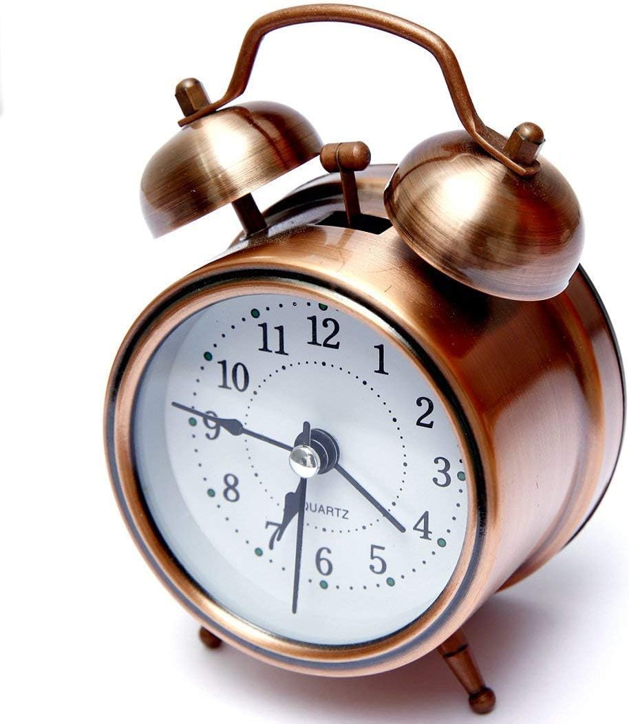 Harekrishna Fashion Alarm Clock for Heavy Sleepers 5" Twin Bell Vintage Copper Alarm Clock with Backlight, Silent Sweep Seconds Desk Clock for Bedroom, Battery Operated Loud Alarm Clock