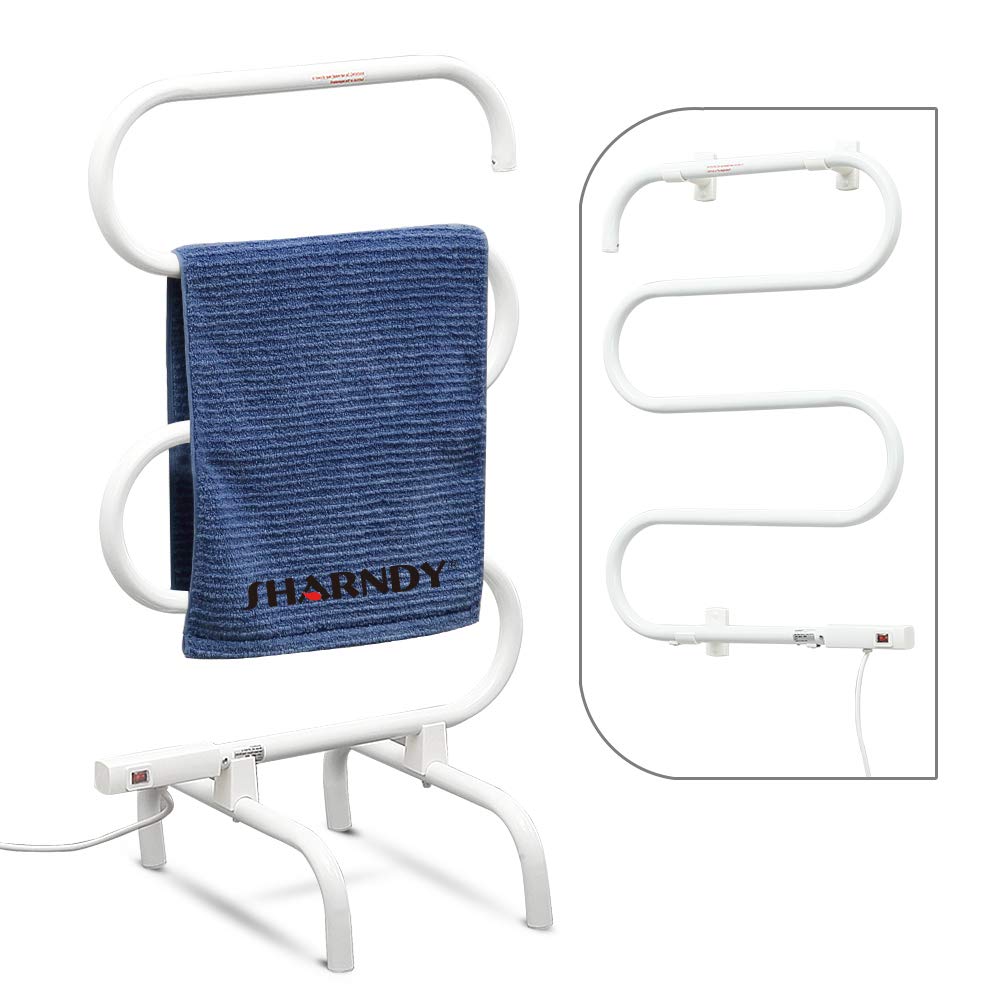 SHARNDY Freestanding Towel Warmers for Bathroom Portable Heated Towel Rack Wall Mounted Plug-in 90W White