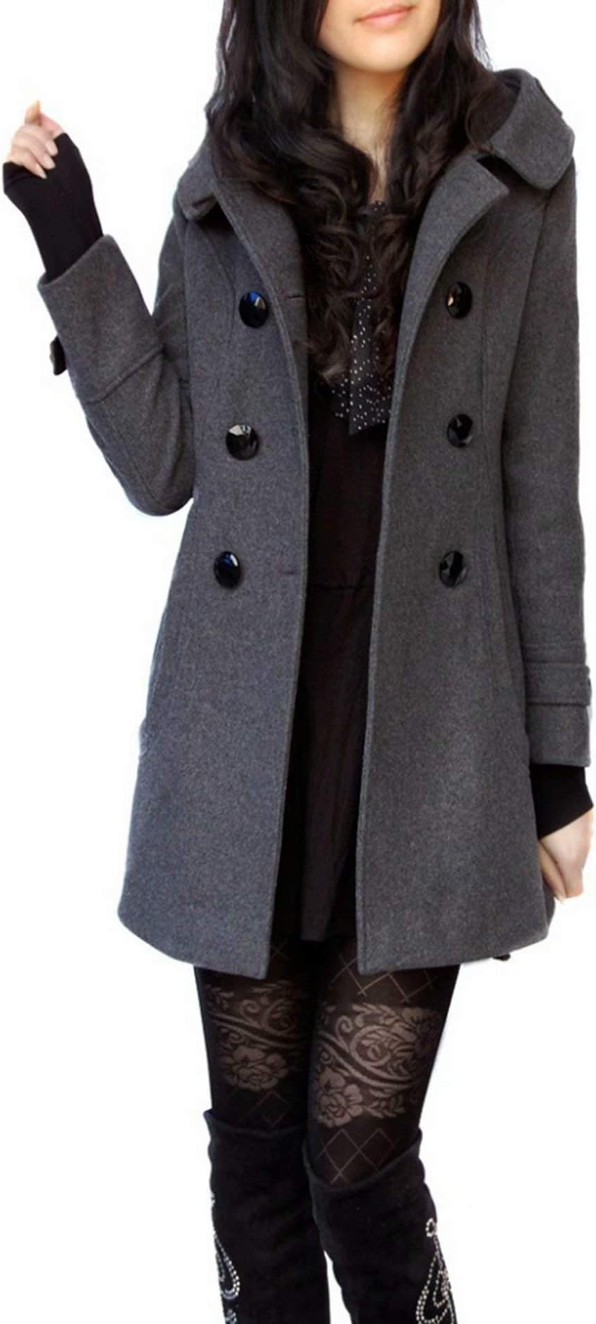 ClairSue Womens Ladies Hooded Trench Coat Outwear Warm Cotton Peacoat Jacket Overcoat