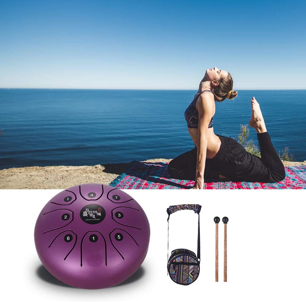 Cshine 5.5 Inch Mini 8-Tone Steel Tongue Drum C Key Percussion Instrument Hand Pan Drum with Drum Mallets Carry Bag