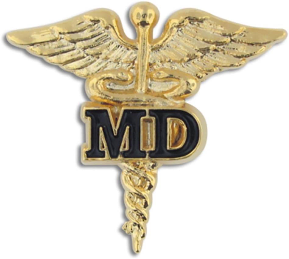 PinMart Medical Doctor MD Gold Caduceus Pin
