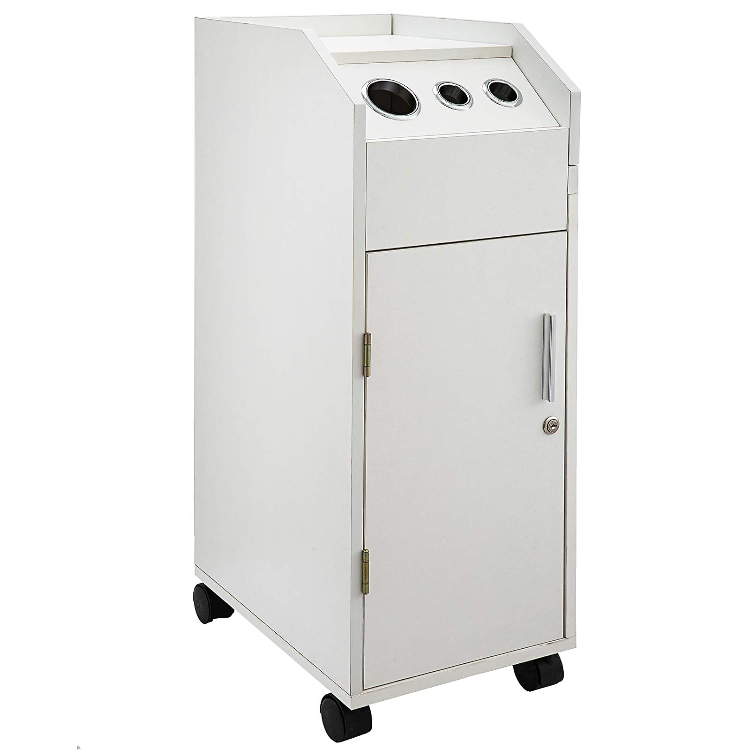 LOVSHARE Salon SPA Beauty Hairdressing Cart White Storage Trolley with 4 Drawers Rolling Wheels Lockable 2 Keys w/Hairdryer Holder Space-saving Side Tray: Beauty