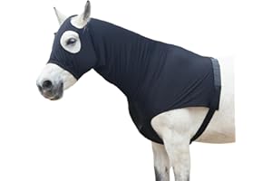 LEAFOREST Stretch Horse Slinky Hood with Zip Full Face Sleezy for Horses Lightweight Neck Cover Black L