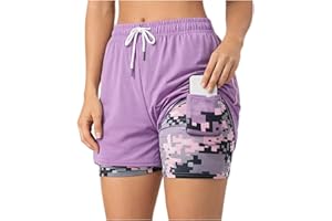 2 in 1 Athletic Shorts for Women Running Swim Shorts Beach Workout Cycling Gym Camo Quick Dry with Pockets