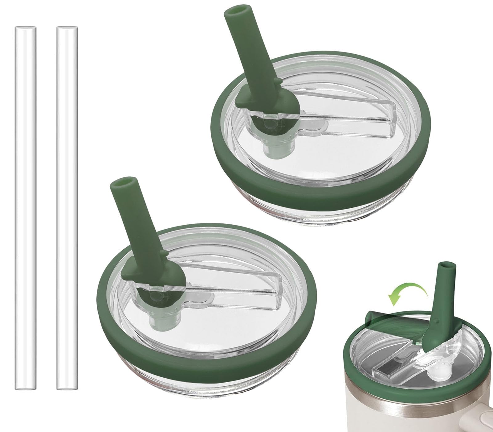 Photo 1 of 2 Pack 30 oz Tumbler Flip Straw Lid Replacement Compatible for Stanley Quencher, Leak Proof Lid Replacement for 30 OZ Stanley H2.0 FlowState Tumbler,Spill Proof Splash Reusable (Army Green)