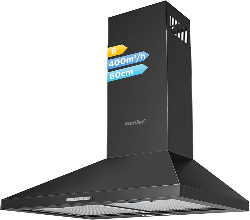 COMFEE' 60 cm Chimney Cooker Hood PYRA17B-60 with LED 3 speeds Duct/Recirc