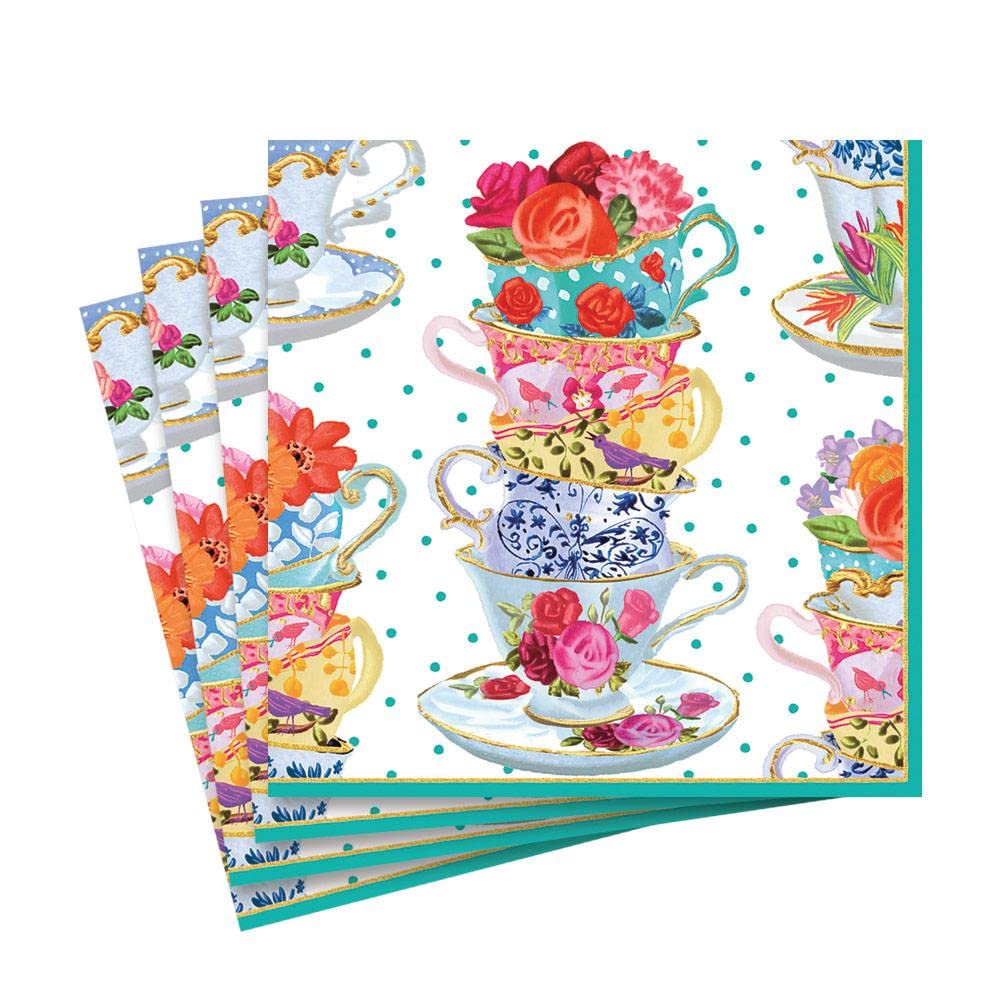 Caspari Tea Cups Luncheon Napkin, Multi-Color