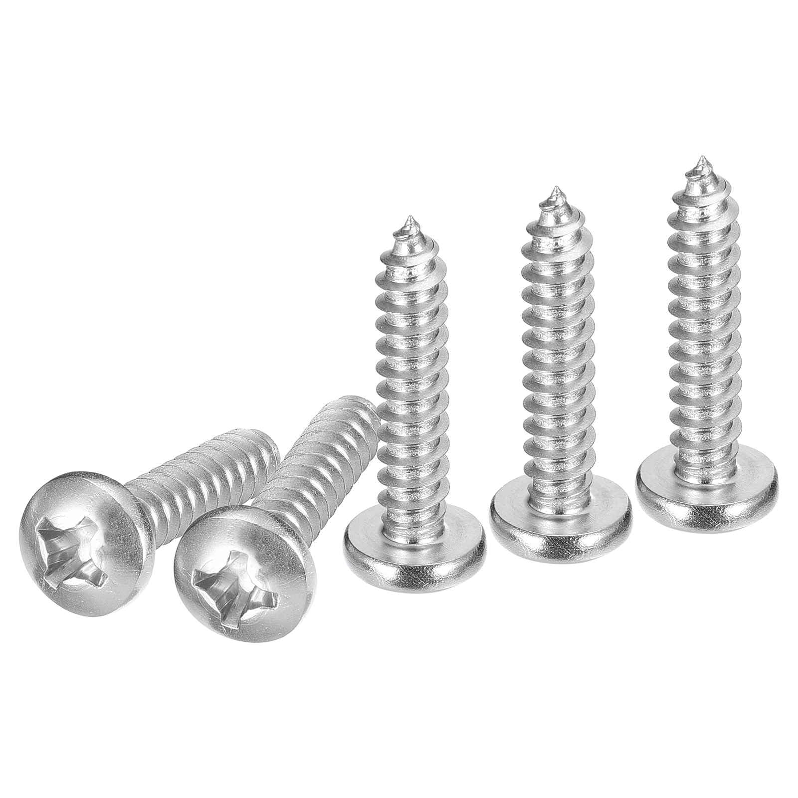 DTGN #12x1" Phillips Pan Head Self-tapping Screw - 50Pack - Bright Finish 304 Stainless Steel Sheet Metal Screws Wood Screws