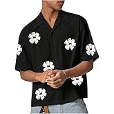 WDIRARA Men's Floral Print Button Down Shirt Vacation Beach Collar Short Sleeve Top