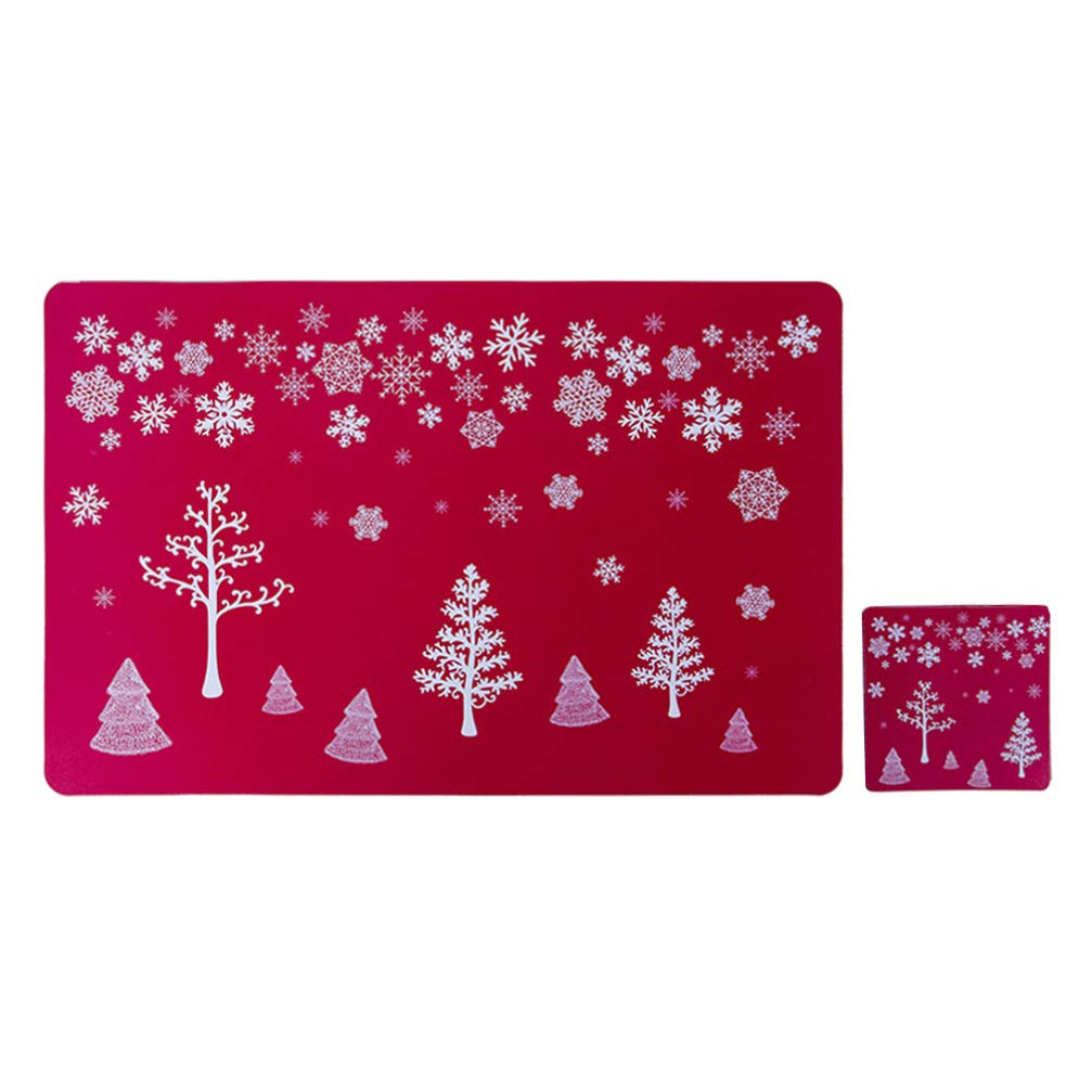 Amosfun Christmas Placemats Set Non Slip Place Mats Coasters Table Mats Christmas Tree Printed for Xmas Holiday Supplies 12pcs