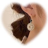 W WEILIRIAN Crystal Round Drop Earrings Vintage Pearl Bead Earrings Circle Dangle Hook Earrings Green Bead Earrings Jewelry for Women and Girls Gifts