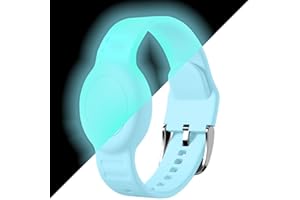 Foweroty for AirTag Bracelet for Kids, Waterproof Cute Print for Air tag Holder for Kids with Soft Silicone Full Coverage Anti-Lost Hidden for Airtag Wristband Accessories for Child, Luminous Blue