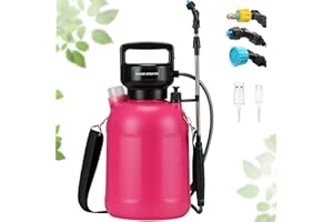 HWONMTE Battery Powered Sprayer 1.35 Gallon/5L Portable Garden Sprayer with with USB Rechargeable Handle for Yard Lawn Weeds Plants Electric Sprayer with 3 Mist Nozzles