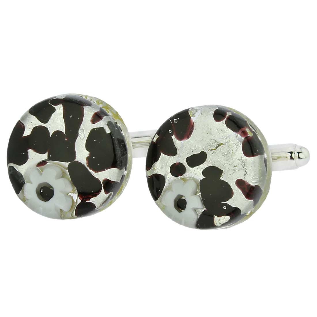 Glass Of Venice Murano Glass Venetian Classic Round Cufflinks - Dark Purple Silver