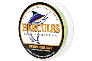 HERCULES Cost-Effective Super Cast 8 Strands Braided Fishing Line 10LB to 300LB Test for Salt-Water,109/328/547/1094 Yards(100M/300M/500M/1000M),Diam.#0.12MM-1.2MM,Hi-Grade Performance,Variety Colors