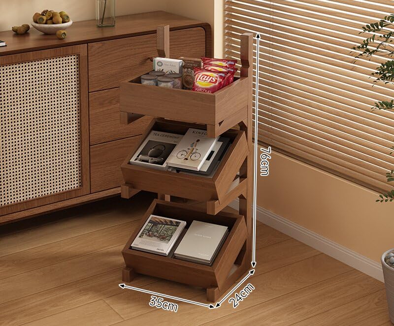 Fruit Basket for Kitchen, 3 Tier Fruit Basket, Bamboo Fruit Basket, Produce Storage, Fruit Holder, Fruit and Vegetable Storage for Potato, Onion, Bread and Snack.（Cherry color）