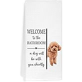 EXUQO Funny Bathroom Hand Towels Dishcloths for Dog Mom Dad Poodle Lover Gifts,Welcome to The Bathroom a Dog Will Be with You Shortly,16x24 inch