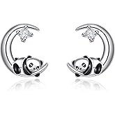 Dreamboat Cute Animal Moon Stud Earrings for Women 925 Sterling Silver Hypoallergenic Crescent Moon Animal Jewelry Christmas Birthday Party Gifts for Sensitive Ears