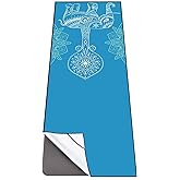 QiyI Yoga Mat Towel with Corner Pockets, Non Slip Sweat Absorbent Hot Yoga Towels, Soft Yoga Blankets with Travel Bag, Skidless Mat Cover for Workout, Gym, Fitness - 70"x26", Blue Mandala Elephant