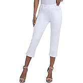 MoFiz Women's Capri Pants Summer Pull-On Stretch Straight Leg Golf Yoga & Business Casual Dressy Cropped Pants with Pockets