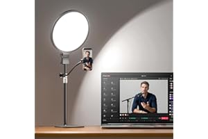 EVERSHOP 2300 Lumens Ring Light with Stand for Desk, Computer & Laptop – Podcast & Streaming Light with Flexible Phone Holder, CRI 98+ Bright Yet Soft Influencer Light for Video Recording, Conference & Calls