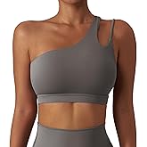 FEOYA One Shoulder Double Strap Sports Bra for Women Asymmetrical Padded Workout Yoga Bra