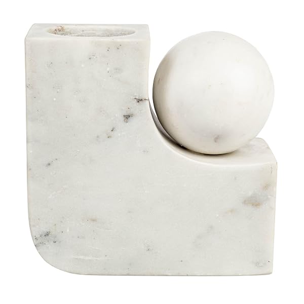 BLOOMINGVILLE MODERN MARBLE CANDLE HOLDER WITH BALL, WHITE