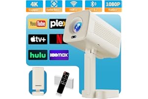 Smart Projector with WiFi 6 & Bluetooth 5.2 – Native 1080P, 4K Supported,Auto Focus & Keystone Correction, 90° Adjustable Sta