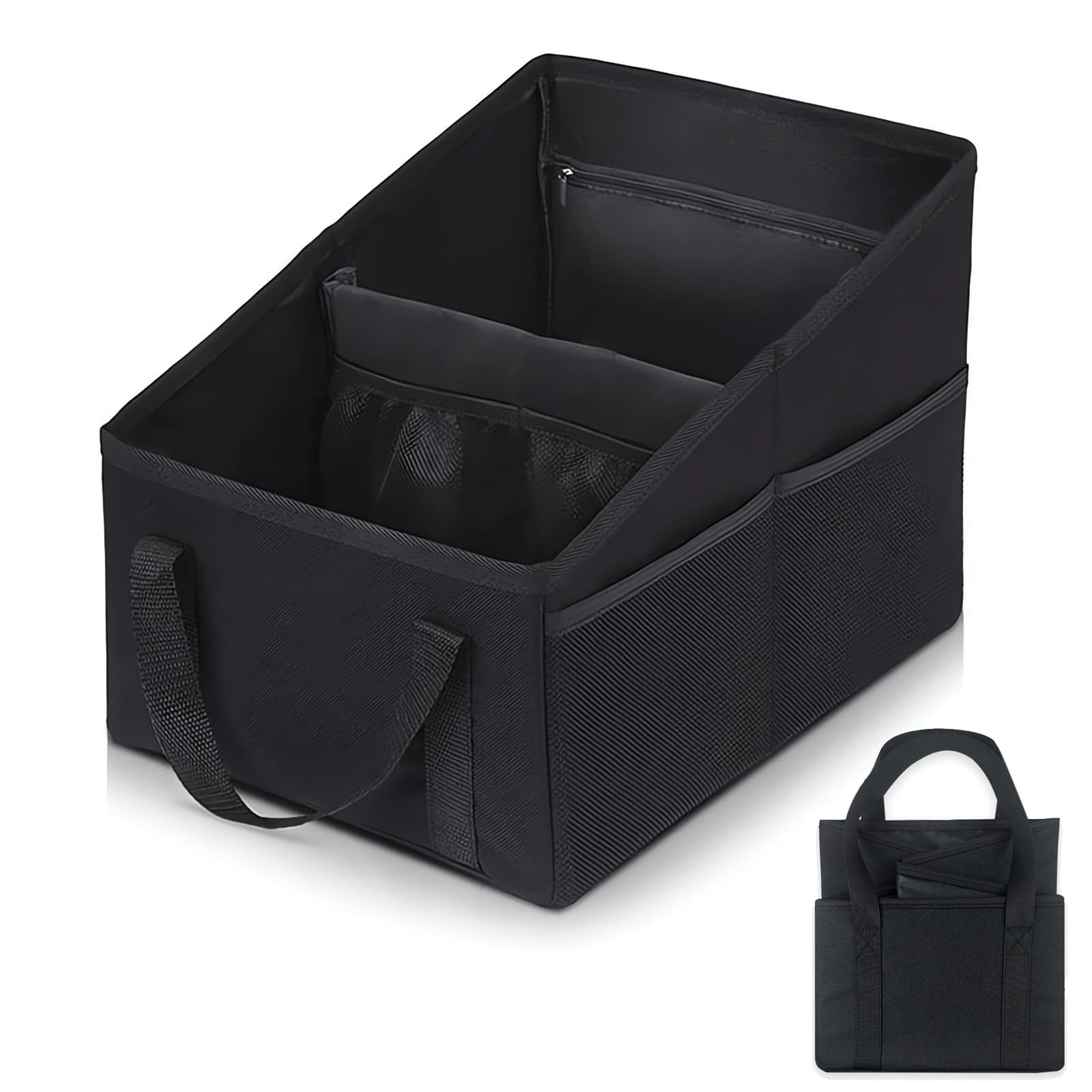 ZhangXinYu 車用収納ボックス トランク 収納ボックス 折りたたみ式車用収納ボックス マルチコンパートメント 自動車用 収納ポケット 小物整理 助手席用 荷物置き 車用シートバックポケット 大容量 取付簡単 車用 収納ケース の商品画像