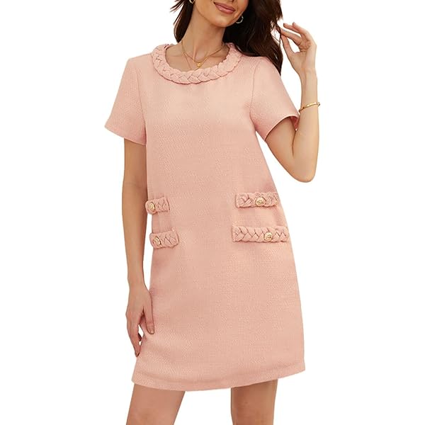 Women's Ribbed Knit Mini Dress - Short Sleeve Crewneck Bodycon Dress With Buttons (Grey) - View #3