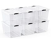 Lifetime Appliance Parts 6 PACK 54 Qt. Plastic Storage Bin Tote Organizing Container with Ultra Durable Lid & Secure Latching Buckles Stackable Extra Strength Clear w/Black Handle