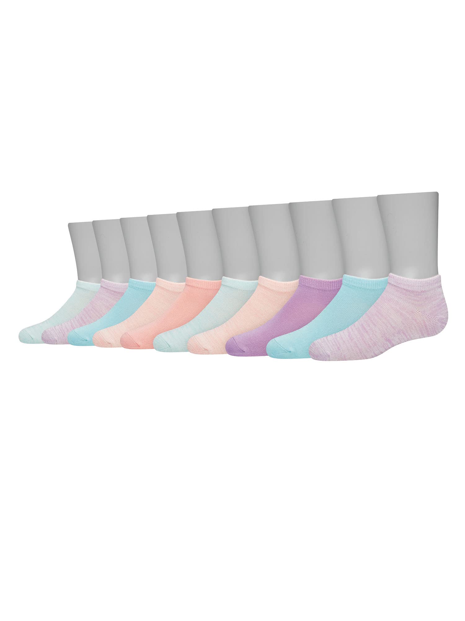 Photo 1 of Hanes Girls' Big ComfortSoft Socks, Ankle & No Show Soft Stretch, 10-Pack, No Show-Pink/Lavender/Teal-10 Pack, Small