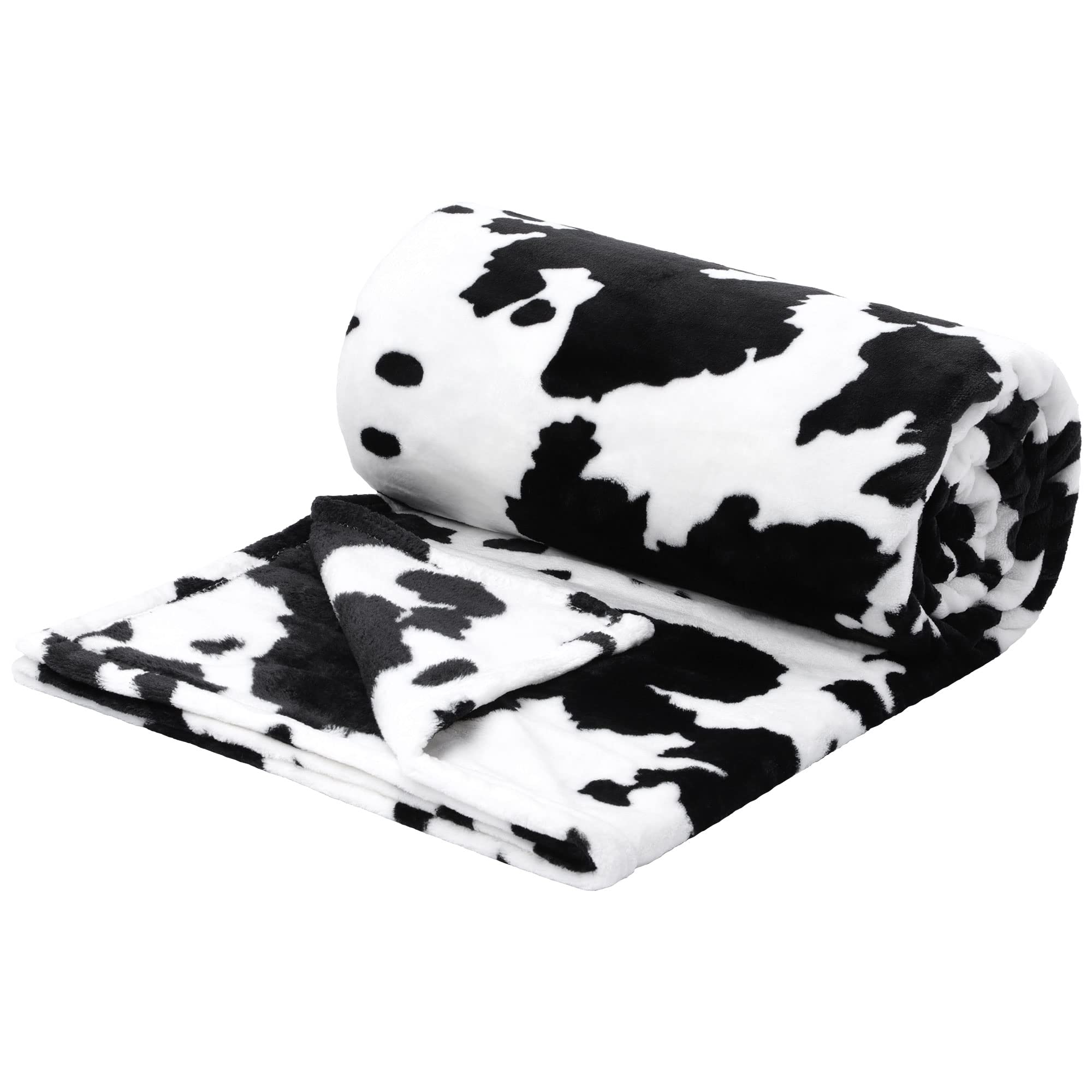 PiccoCasa Cow Printed Blanket, Soft 300GSM Fleece Flannel Throw Blanket Lightweight Cute Comfy Warm Cow Texture Cowhide Blankets for Couch Sofa Bed Office Black 150 x 200cm