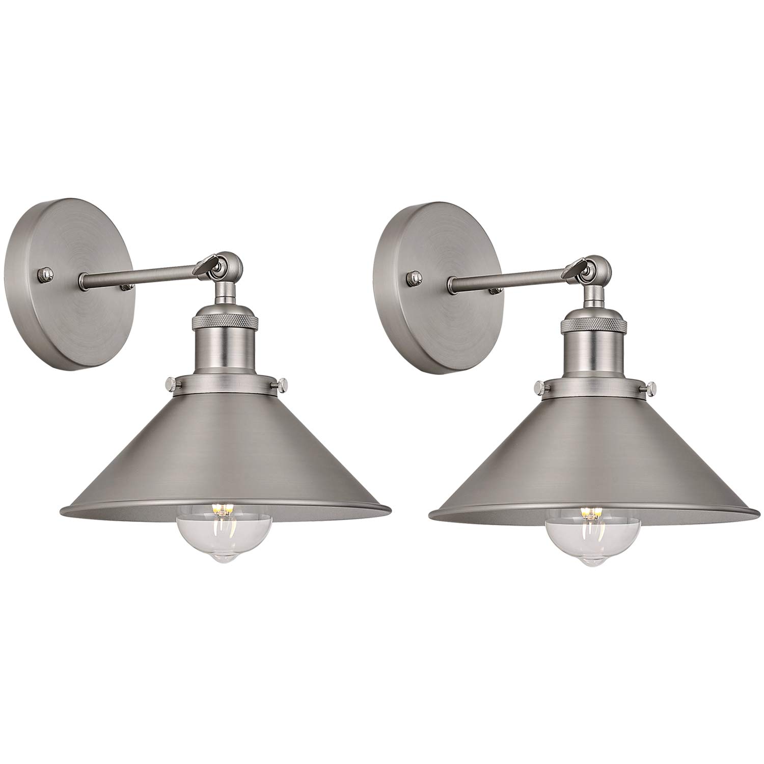 PASSICA DECOR 2 Pack Modern Farmhouse 1-Light Arm Sconce Vanity Bathroom Lighting with Matt Black Metal Shade,Swivels Up and Down Adjustable,for Kitchen Sink Fireplace Hallway Dining Room