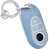 OFFCURVE Key fob Cover with Keychain for Mercedes Benz TPU Smart Key Case Car Key Shell Protector for 2020-2022 Mercedes Benz S-Class C-Class Car Accessories, Blue