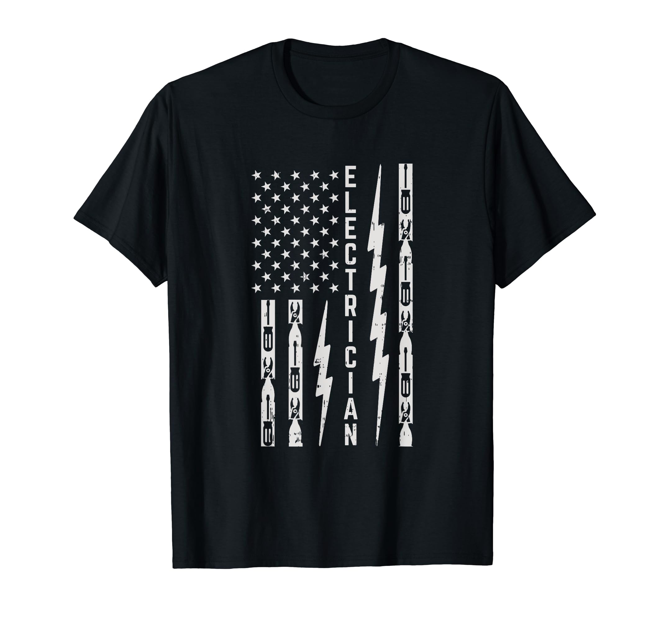 Electrician Tools, Flash & American Flag - Funny Electrician T-Shirt