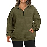 TEPECH Plus Size Sweatshirts For Women Half Zip Long Sleeve Casual Fall Pockets Pullover Oversized Drop Shoulder Top