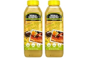 World Harbors Lemon Pepper Garlic Sauce & Marinade, Made in Maine, Ideal for Chicken Wings, Seafood, Grilled Meats, Salads, Stir-Fries, Sandwiches, Salads, Garnish Dipping Sauce 16 oz (Pack of 2)