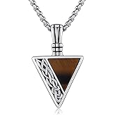 REDSUN Viking Pendant Necklace 925 Sterling Silver Celtic Pendant Abalone/Opal/Onyx/Lapis Lazuli/Turquoise Necklace Viking Amulet Jewelry Gifts for Men Women, with Stainless Steel Chain