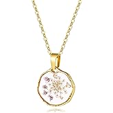 Aliravine Real Pressed Flower Necklace for Women, Handmade Birth Floral Pendant, Meaningful Nature-Inspired Jewelry Gift for Christmas, Valentine’s & Mother’s Day - 18"