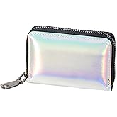 Eilova Orityle Women's Holographic Metallic Credit Card Holder Zipper RFID Card Case Organizer Shining Leather Slim Cute Pouch Wallet