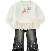Peacolate 2-7T Spring Fall Little Girls 2pcs Clothing Set Long Sleeve T Shirt and Boot-cut Jeans