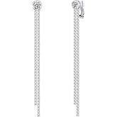 YOQUCOL Boho Tassel Chandelier Clip On Earrings CZ Crystal Long Drop Dangle Chain Bohemian Not Pierced Earrings For Women