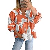 Tankaneo Womens Floral Peplum Babydoll Tops 3/4 Puff Sleeve Pleated Blouse Cute Casual V Neck Loose Fit Flowy Boho Shirts
