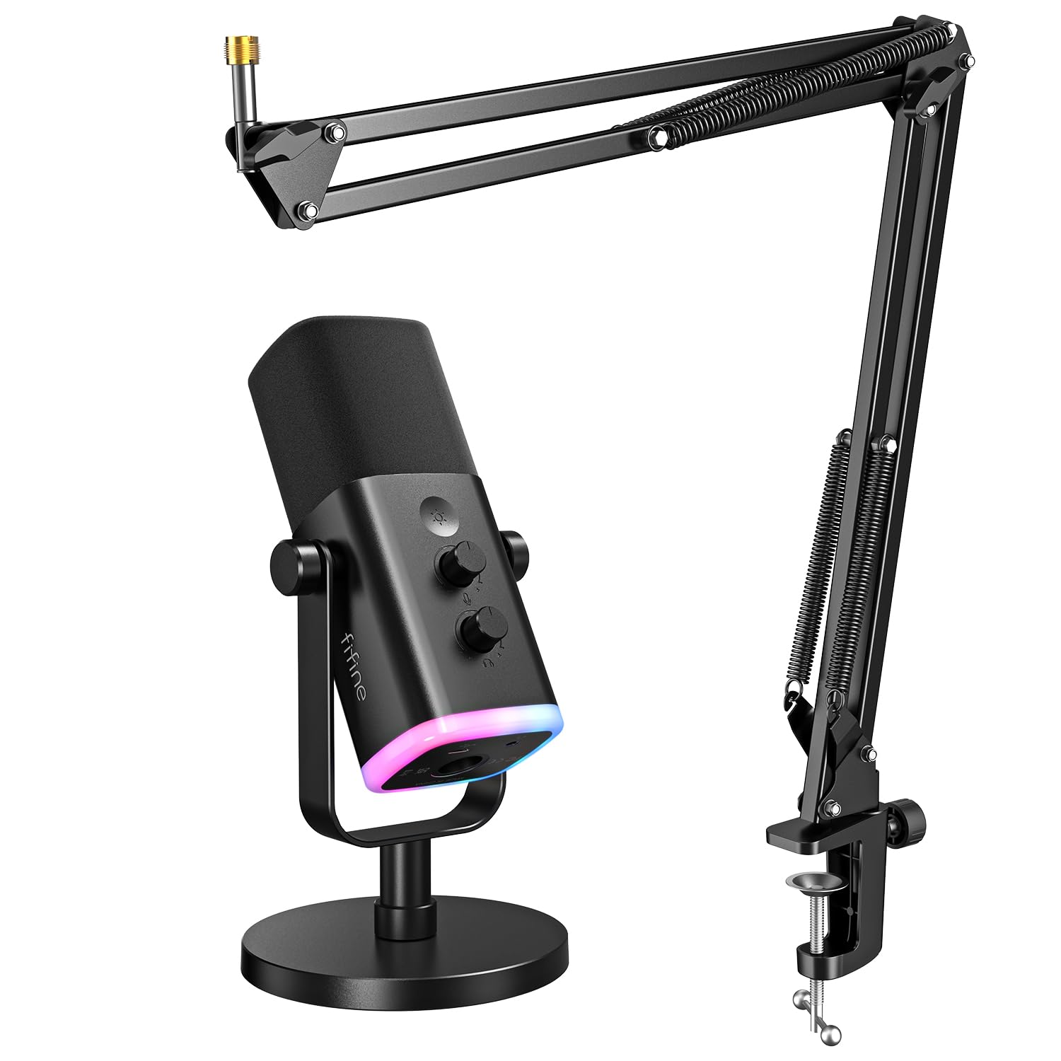 FIFINE Dynamic Gaming Mic and Microphone Arm Stand Kit, PC Computer Streaming Mic with RGB Light, Mute Button, Suspension Scissor Boom Stand Bundle for Recording, Podcast, Voice-Over (AM8+CS1)