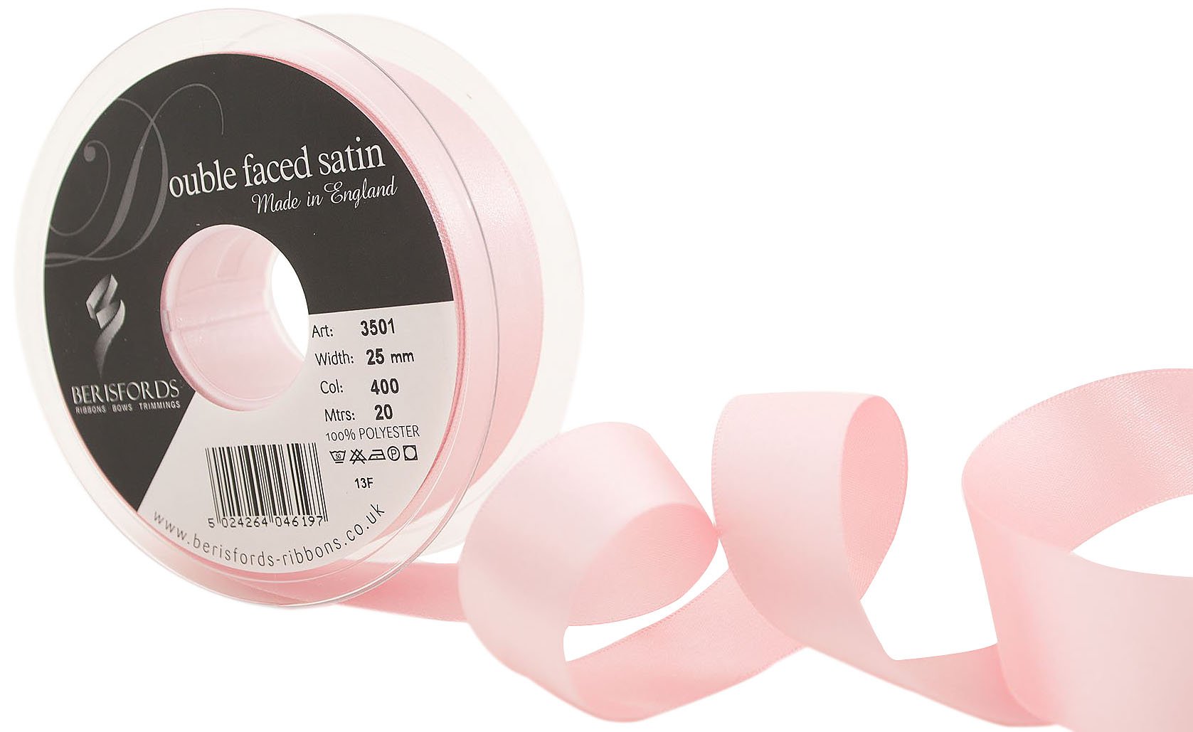 Berisfords 3501 Double Satin Ribbon, Pink Azalea, 25 mm — image 1