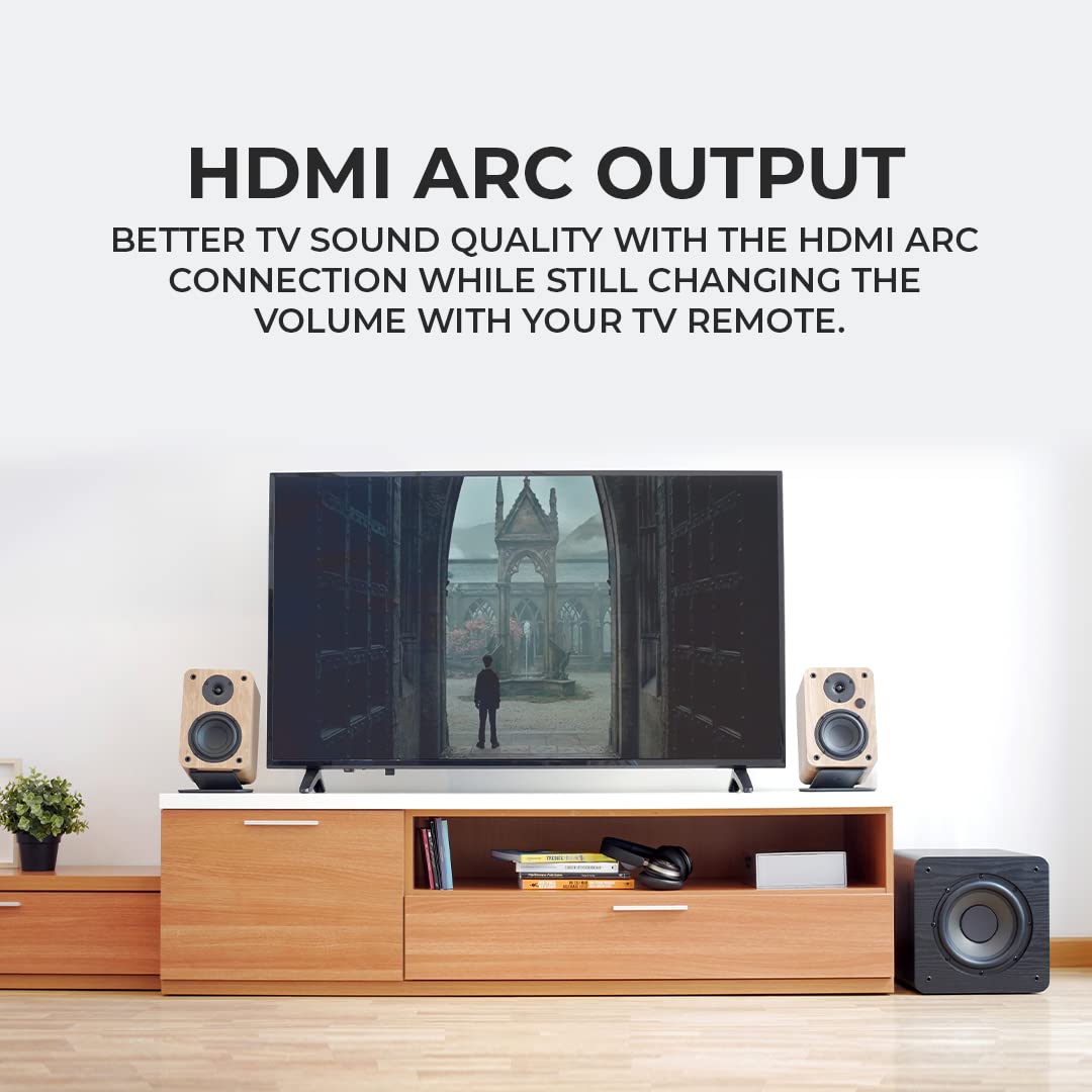VULKKANO A4 ARC Aktivlautsprecher mit 4" Woofer, Bluetooth 5.0, HDMI ARC, Optica, RCA, USB, mit Subwoofer-Ausgang, Regallautsprecher mit elegantem Design, Schwarz 6