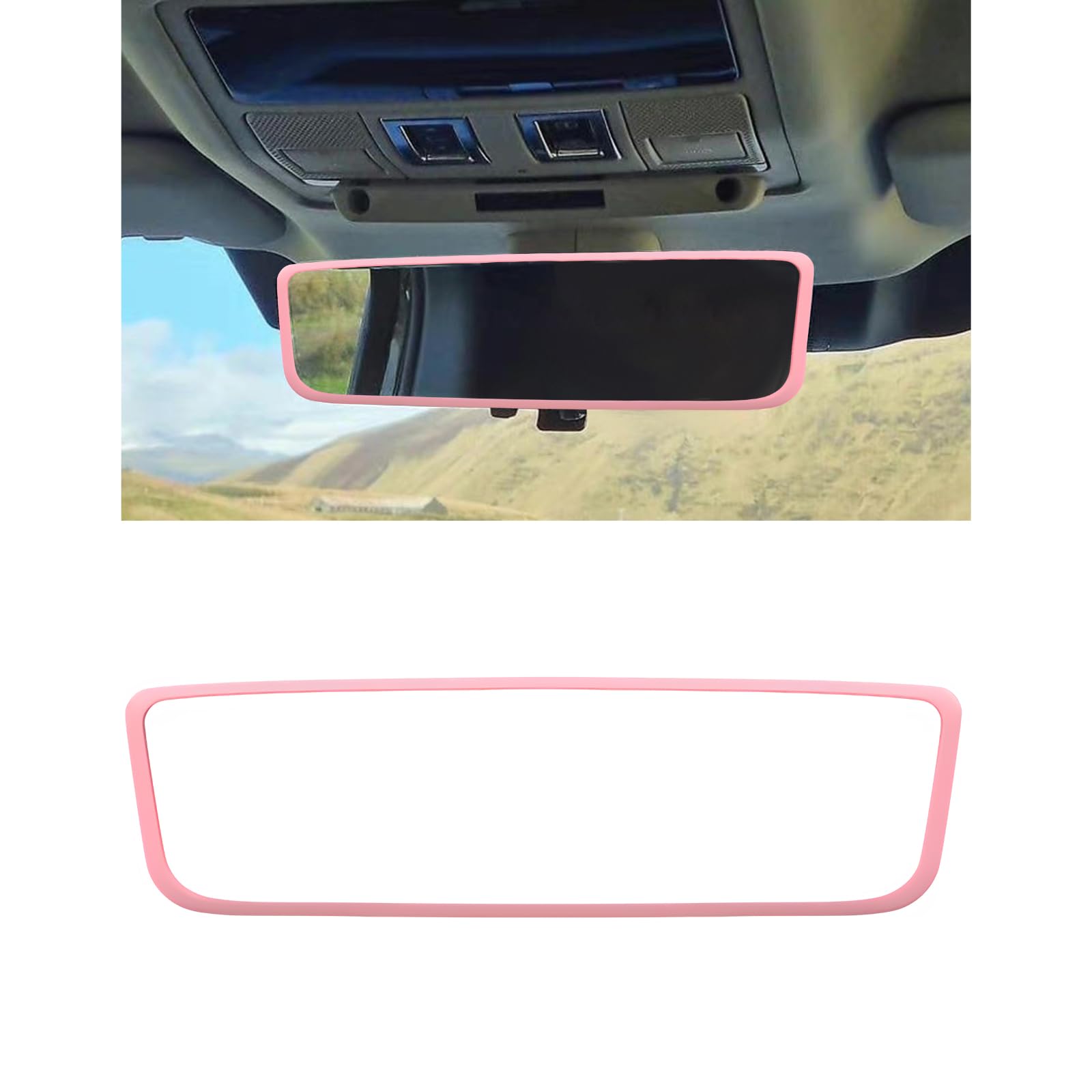 Photo 1 of Wevdn Rear View Mirror Protector Frame, Silicone Car RearView Mirror Cover Compatible with Model 3 and Y, Auto Interior Decoration Gifts, Car Accessories (Pink)