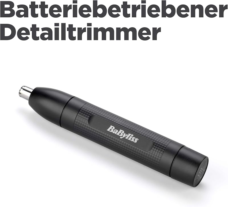 Nasen- und Ohrenhaarschneider – Präzises 2-Klingen-System, batteriebetrieben, Edelstahl, leicht zu reinigen mit abnehmbaren Aufsätzen, Schwarz, E650E